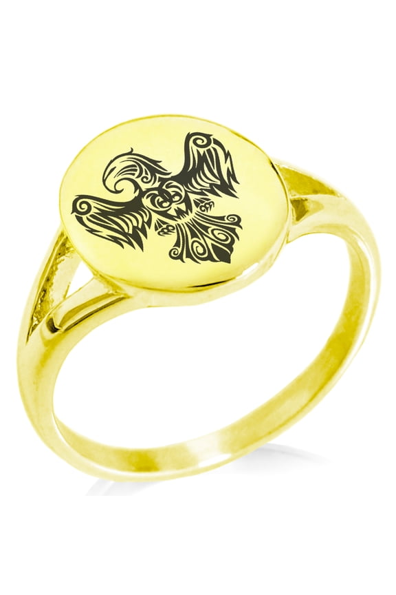 Stainless Steel Aztec Power Strength Courage Rune Minimalist Oval Top Polished Statement Signet Ring