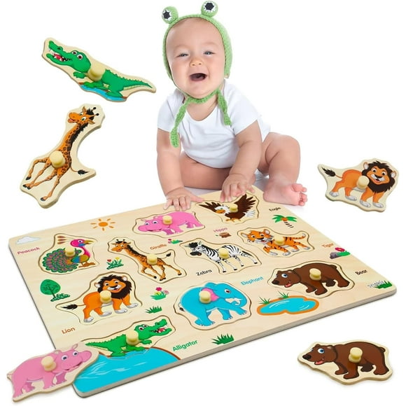 Wooden Peg Puzzles, Wild Animals Pattern