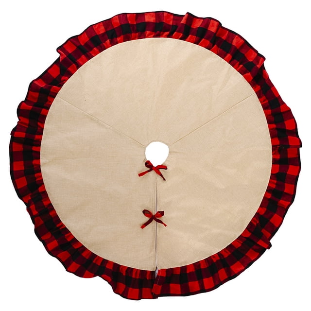 Bearachild de árbol de Navidad con ribete a cuadros, delantal inferior de diámetro de 120cm, cubierta de Base bordada, decoraciones de Kits de decoración para fiestas Rojo y negro Bearachild HA068021-02