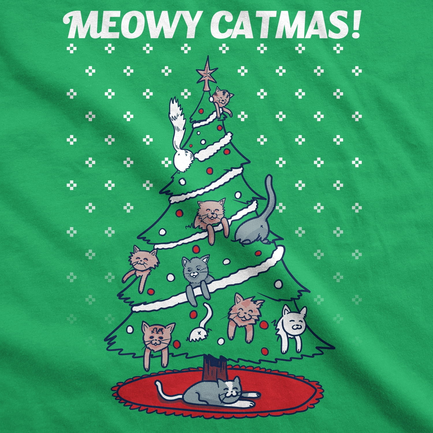 Womens Meowy Christmas Cat Shirt Tree 