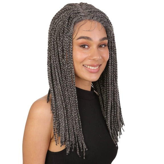 LUXLUXE Angela 16.5" HD Lace Front Braided Wig with Baby Hair, Heat Resistant Fibers, Black and Grey blend Colors