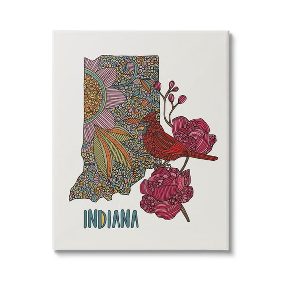 Stupell Industries Indiana State Bird Florals Graphic Art Gallery Wrapped Canvas Print Wall Art, Design by Valentina Harper