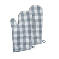 Achim Buffalo Check Polyester/Cotton Oven Mitt - Grey - 7-in x 13-in - Set of Two