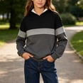 thumbnail image 5 of Girls Color Block Hooded Sweatshirt, Long Sleeve Pullover Hoodie with Front Kangaroo Pocket, Kids Loose Casual Striped Patchwork Tops for Spring Fall Black 5-6 Years, 5 of 6