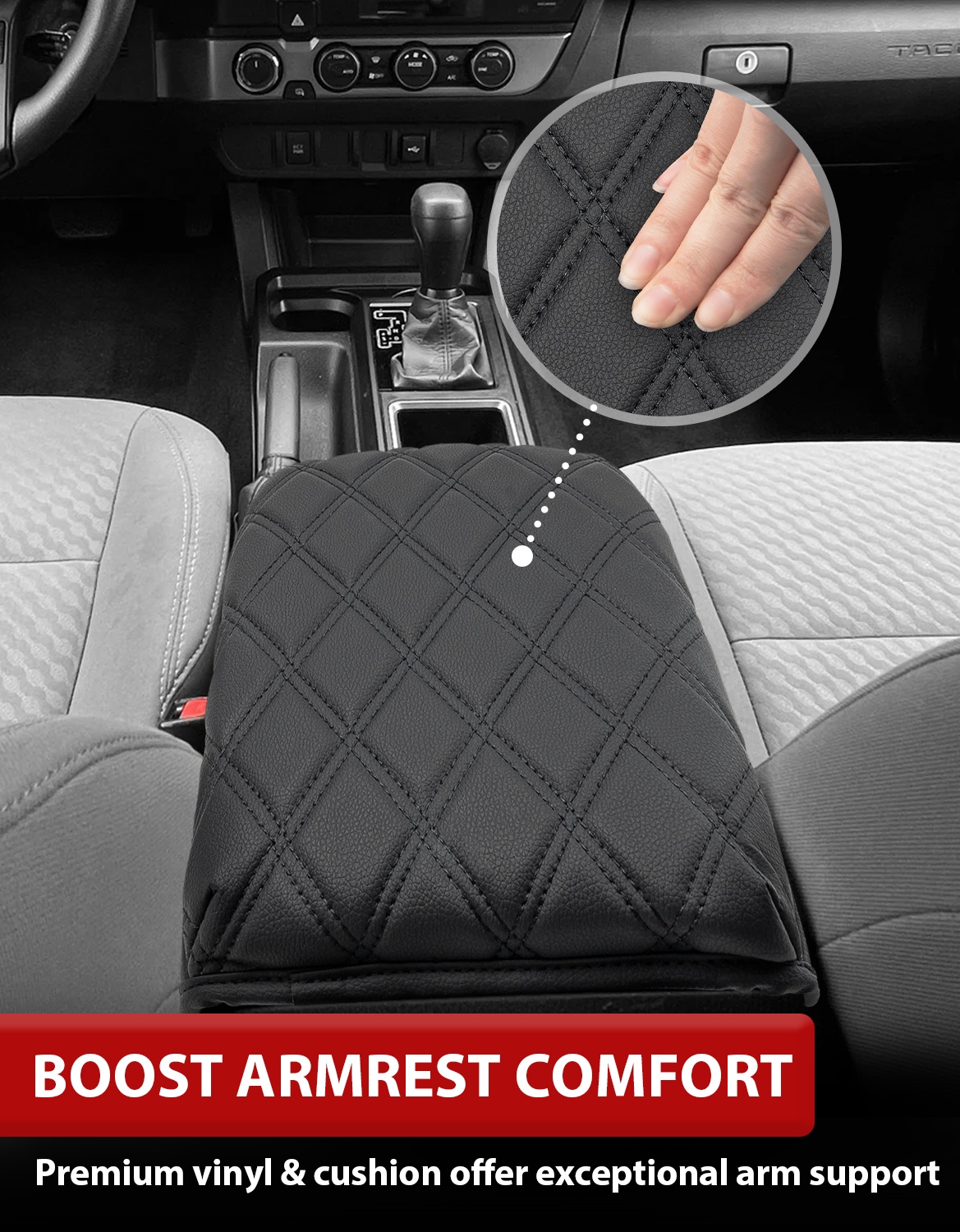 KBH Center Console Cover for Toyota Tacoma Accessories 2016-2023, Leather Middle Console Lid Armrest Cover for Car Interior, Black