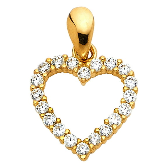 Heart Charm Solid 14k Yellow Gold Love Pendant CZ Open Design Stylish Polished Finish Fancy 12 x 12 mm