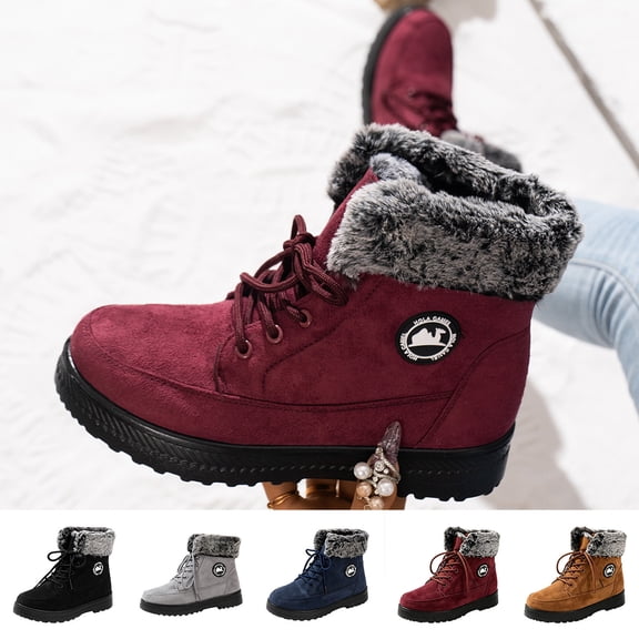 Bnwani Womens Boots,Winter Boots,Lace-Up,Round Toe,Platform,Chunky,Wine,42(US:9)