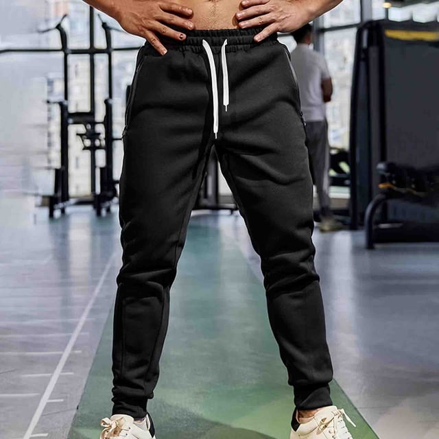 AherBiu Mens Joggers Fleece Lined Drawstring Elastic Waisted Sweatpants With Zipper Pockets Fall Winter Gym Workout Running Pants