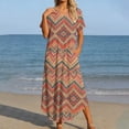 thumbnail image 2 of DHFJKG Summer Dresses Women Beach Long Dress Short Sleeve V Neck Flowy A Line Comfortable Tunic Boho Vacation Clothes Versatile Dresses, 2 of 5