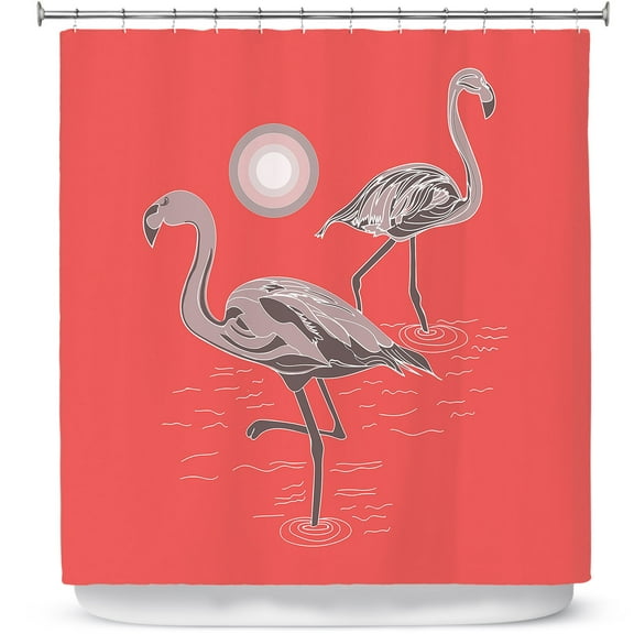 Shower Curtains 70" x 84" from DiaNoche Designs by Yasmin Dadabhoy - Flamingo 1 Grapefruit