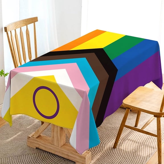 Intersex Progress Pride Tablecloth June Gay LGBTQ  Rainbow Party Decoration Pride Month Kitchen Dining Room Home Decor (60" x 102")