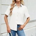 thumbnail image 5 of Shirts for Women Short-sleeved Lapel Solid Color Jeans Loose Shirt Tops White M, 5 of 6