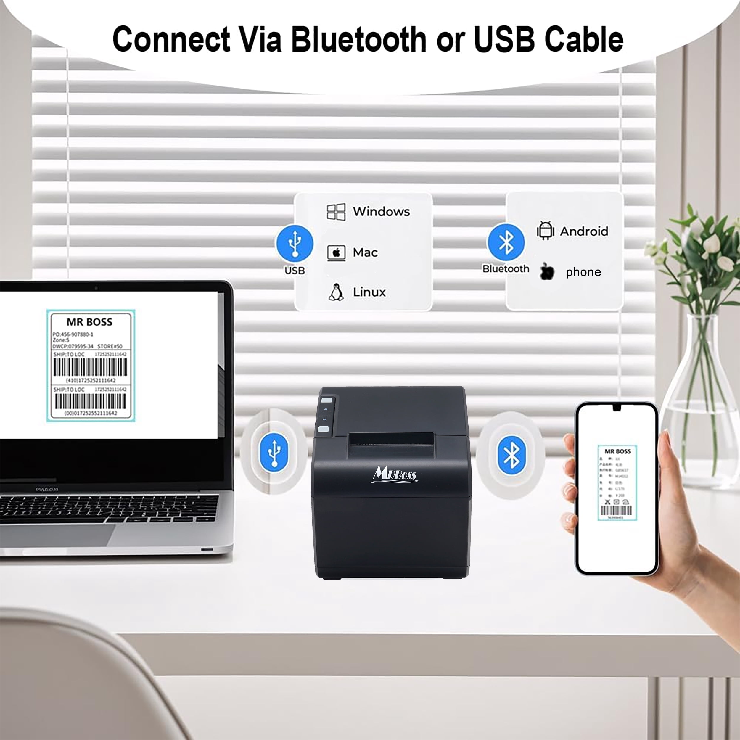2" Bluetooth Thermal Label Printer Coffee stickers, price tags,Address, Logo, Clothing, Sticker Printer for Phones & PC