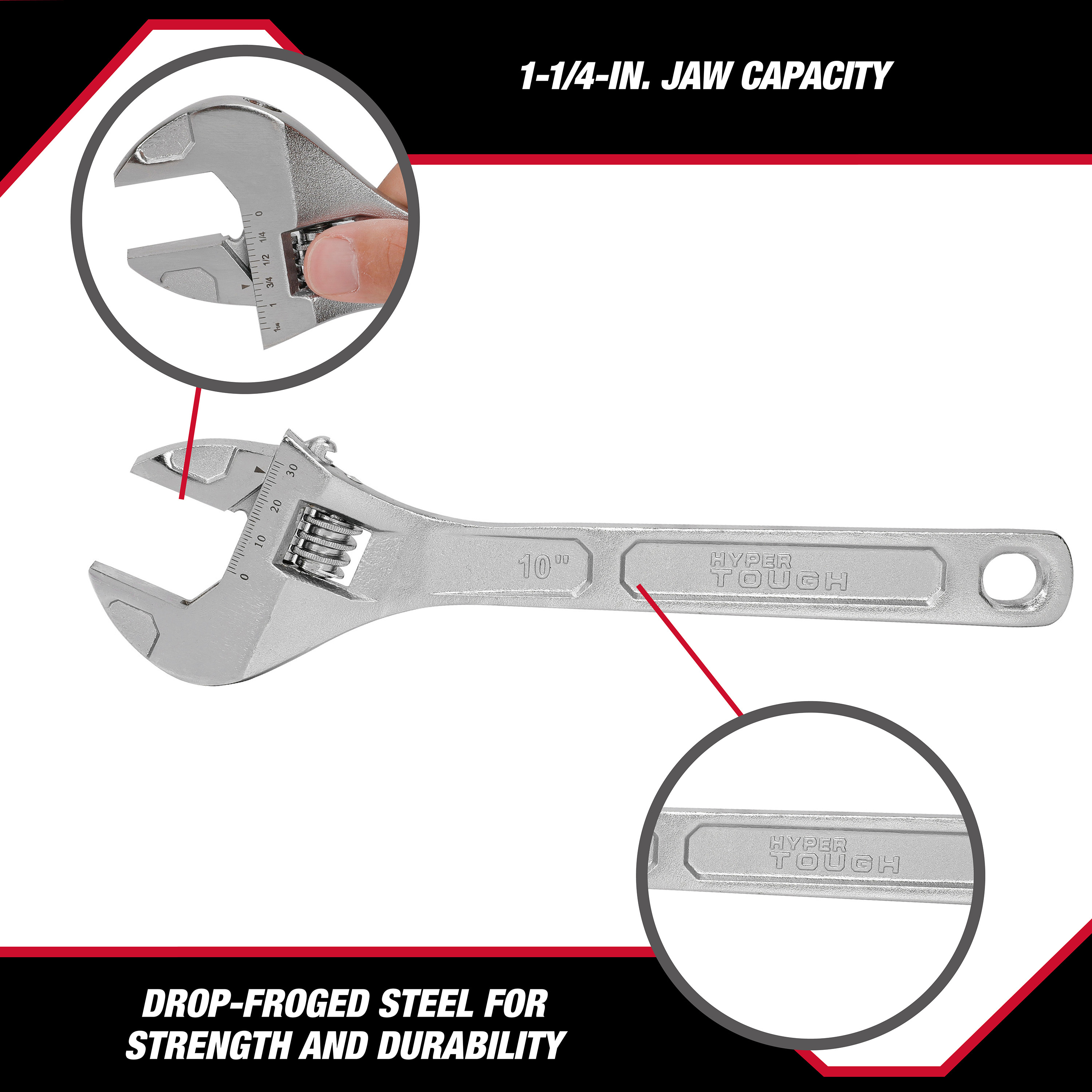 Llave Ajustable de 10 Pulgadas Hyper Tough, Construcción de Acero, Modelo 43181 3