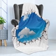 thumbnail image 4 of Sky Soft Flannel Fleece Throw Blanket, Summer Sky Fluffy Clouds Scene from a Cracked Look Plain Background Modern Art, Cozy Plush for Indoor and Outdoor Use, 70" x 90", White and Blue, by Ambesonne, 4 of 5