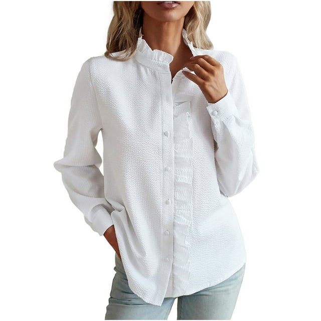 CEHVOM Blouse à Col à Revers à Manches Longues pour Femmes, Couleur Unie, Mode Décontractée, Quatre Saisons, Liquidation