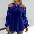 thumbnail image 2 of Aboser Womens Off the Shoulder Tunic Tops Sparkly Sequin Evening Party Shirts Trendy Lantern Long Sleeve Blouses Elegant Crossover Halter Tunics Loose Fit Casual Blouse Blue XXL, 2 of 8