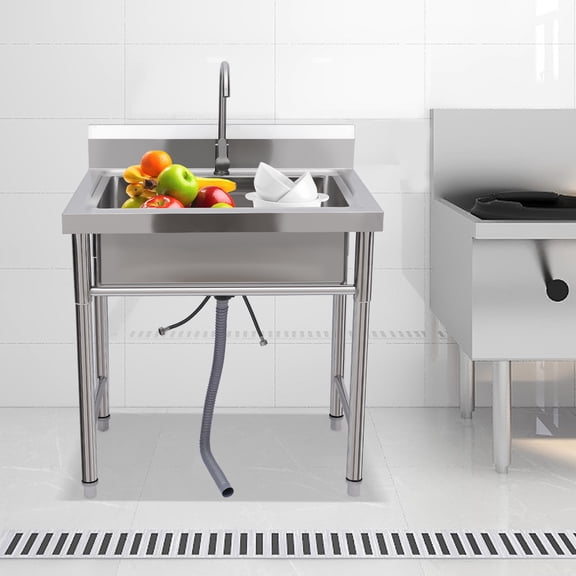 Autrinix Folding Utility Sink, Stainless Steel Kitchen Sink with Detachable Drain and Faucet, Compact and Portable for Home, Garage, and Laundry Use