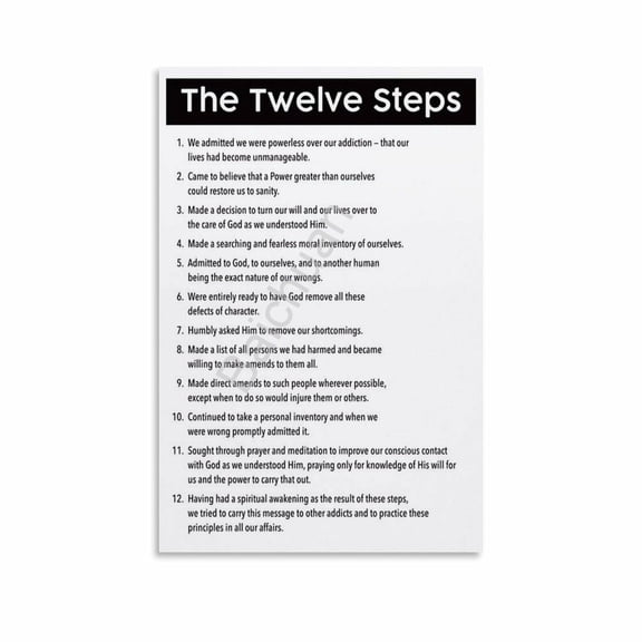 The 12 Steps Addiction Recovery Poster 4 Canvas Painting Posters And Prints Wall Art for Living Room Bedroom Decor