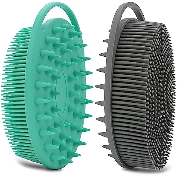 wonima11 2 Pack Silicone Body Scrubber, Loofah Double-Sided Body Brush,Shower Scrubber and Scalp Massager Shampoo Brush for Sensitive Kids Women Men All Kinds of Skin (Green & Gray)