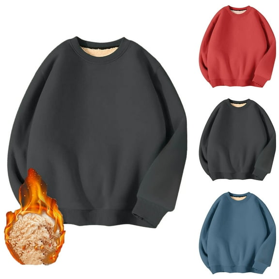 DDAPJ pyju Men's Warm Sherpa Lined Crewneck Sweatshirts Fleece Pullover Tops Heavyweight Thick Thermal Sweatshirts Blue XXXXXL