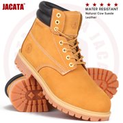 Jacata Work Boots for Men Soft Toe Non Slip Leather Construction Boots (Wheat Size 10)