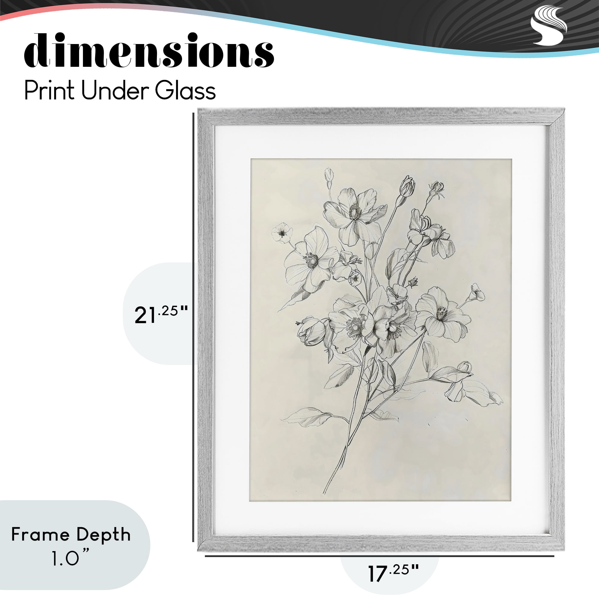 Stupell Industries Wildflower Outline Study Gray Framed Print Under Glass, design by Creative Studio