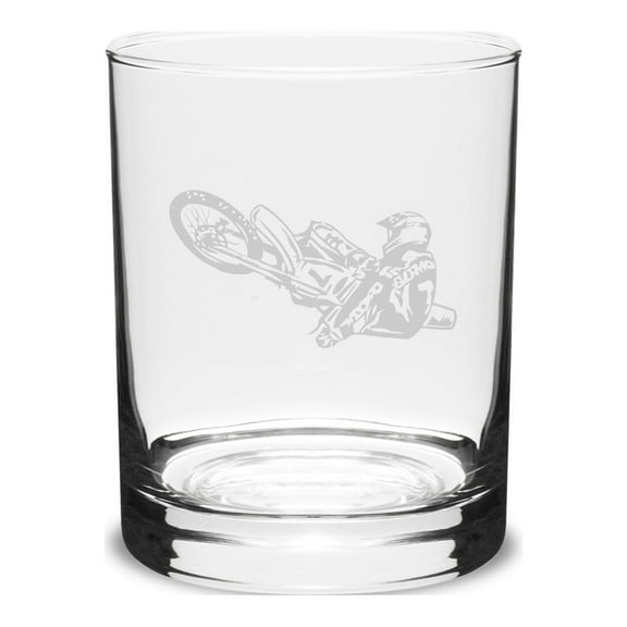 Motocross 14 oz. Deep Etched Double Old Fashion Glass