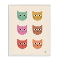 Stupell Industries Colorful Cat Faces Animals Painting White Framed Art Print Wall Art, 11 x 14