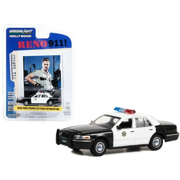 1998 Ford Crown Victoria Police Black & White Reno Sheriff's Dept. "Reno 911!" 2003-2009 TV 1/64 Diecast Model Car by Greenlight