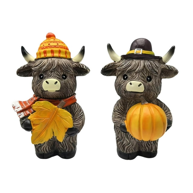 2 Estatuas de de las Tierras Altas Otoñales con Calabaza, Gnomos de Arce y Centro de Mesa Moderno. Figura de para Halloween, Ideal para Esta