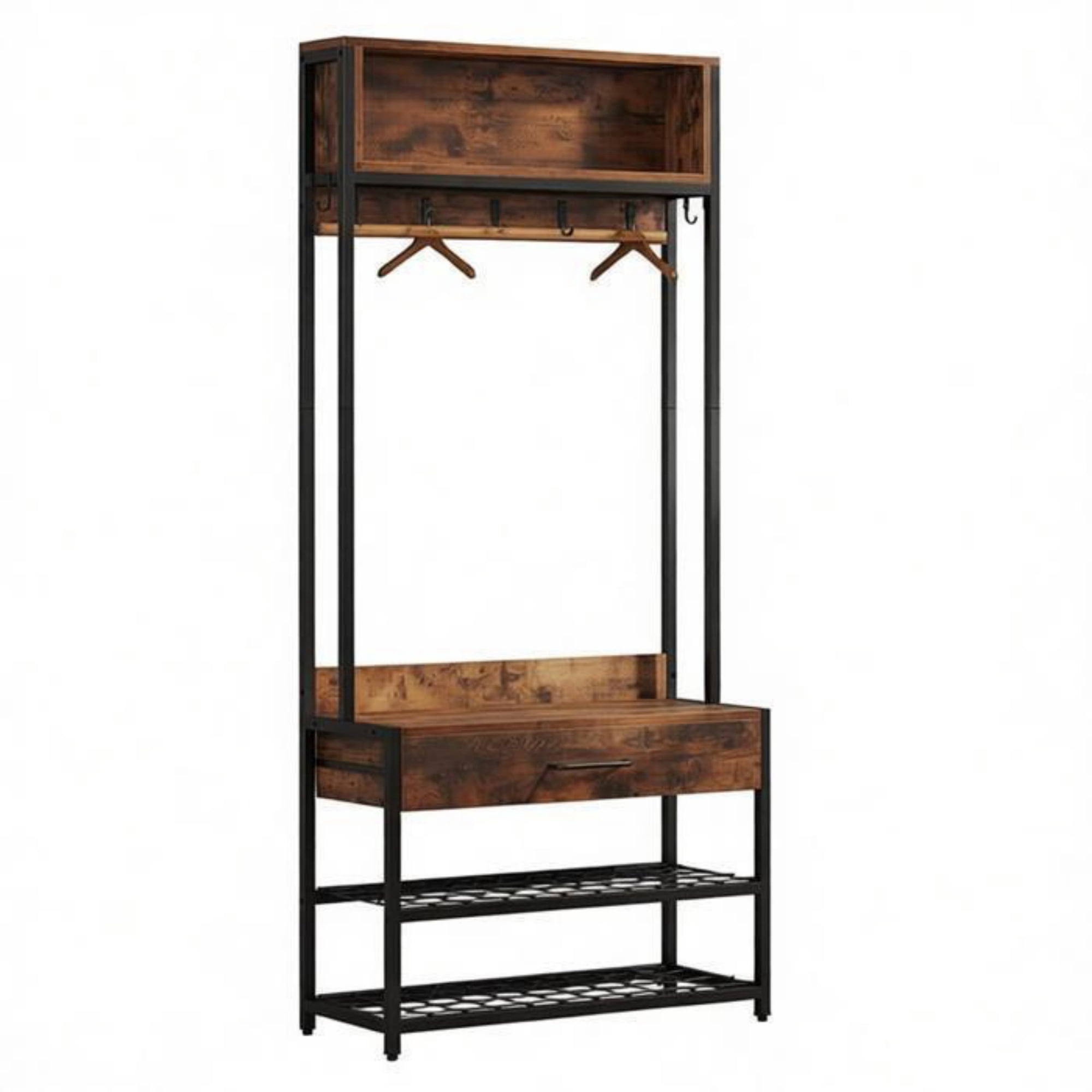 Coat Rack with Bench and Shoe Storage, 36.22 in Hall Tree