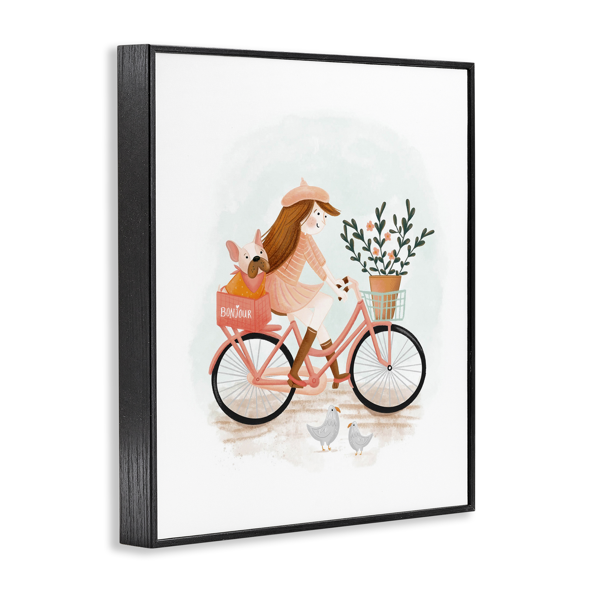 Stupell Industries Paris Girl on Bike Novelty Painting Black Framed Art Print Wall Art, 24 x 30