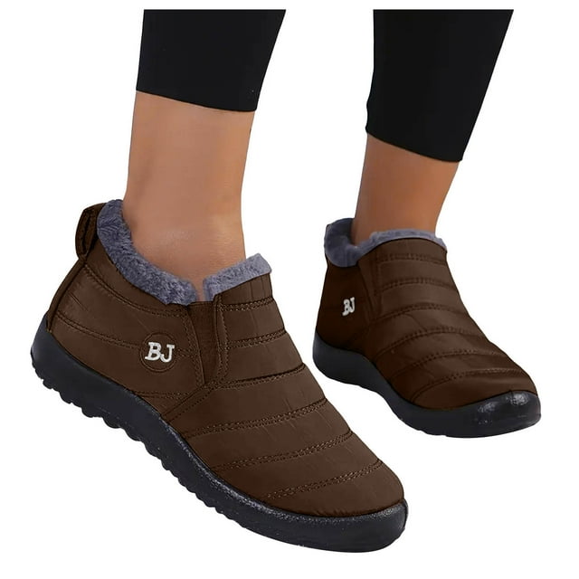 Leozcaa Womens Snow Boots Winter Warm Booties Anti-Slip Ankle Boots Outdoor Slip On Waterproof Booties