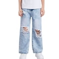 thumbnail image 6 of Girls Wide Leg Jeans Streetwear Fashion Elastic Waist Ripped Denim Pants Trousers with Pockets Size 6-13, 6 of 6