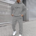 thumbnail image 3 of Afuyipoi Men Valentine Outfit Sets, Elastic Waist Tracksuit Long Sleeve Two - Piece Pullover Hooded Set Gray 2XL, 3 of 7