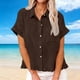 thumbnail image 1 of Craaazy Ladies Oversized Short Sleeve Tunic Tops, Lightweight Casual Shirt, Collared Pocket Blouse with Ruffle Hem for Everyday Outfits Gifts, 1 of 8