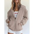 thumbnail image 3 of Womens Zip Up Hoodies Oversized Sweatshirts Fall School Fashion Outfits Casual Jackets Winter Clothes Brown XXL, 3 of 7