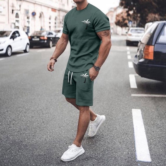 2025 Men's Summer Tracksuit Athletic Suit Casual Color Block Drawstring Waist Plus Size Comfortable Breathable Lightweight Workout Set