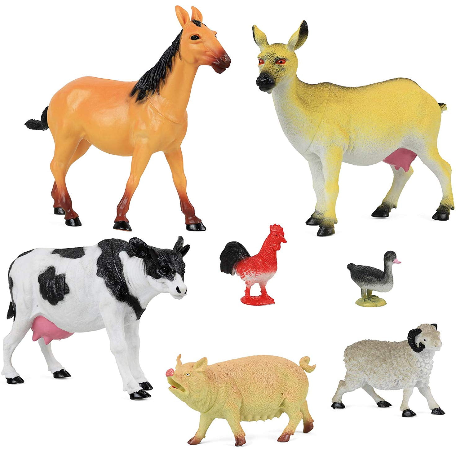 10 pcs Farm Yard Animals Childrens Play Toy Plastic Figures Cow Cat Turkey Duck 