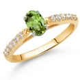 thumbnail image 2 of Gem Stone King 10K Yellow and White Gold Oval Green Peridot and White Lab Grown Diamond Engagement Ring for Women (0.68 Cttw, Gemstone August Birthstone, Available in Size 5, 6, 7, 8, 9), 2 of 4