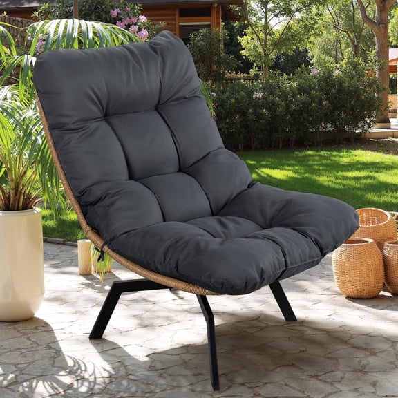 Swivel Wicker Chair PE Rattan Chair with Cushion, Oversized Patio Lounge Chair for Outdoor, Indoor, Balcony, Backyard, Garden, Living Room, Black