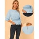 thumbnail image 2 of Top peplum para mujer Blusa con cintura fruncida de media manga abullonada Azul XS, 2 of 5