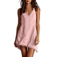 thumbnail image 2 of QUNYINEY Mini Sun Dresses Women Plus Size Cotton Sleeveless Pink A Line Slip Dress Summer Loose Fit Tassel V-Neck Dresses, 2 of 9