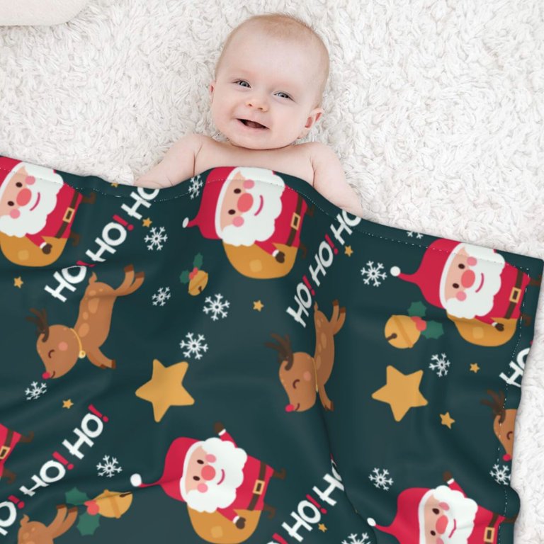 ZNDUO Christmas Green Santa Claus Pattern Baby Blanket, Soft and
