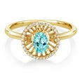 thumbnail image 2 of Gem Stone King 18K Yellow Gold Plated Silver Blue Apatite Ring for Women (1.00 Cttw, Oval 6X4MM, Gemstone Birthstone, Size 9), 2 of 3