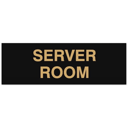 Signs ByLITA Basic Server Room Sign - Laser-Engraved Lettering | Durable ABS Plastic | Vibrant Colors | Powerful Foam Tape (Black /Gold) - Large