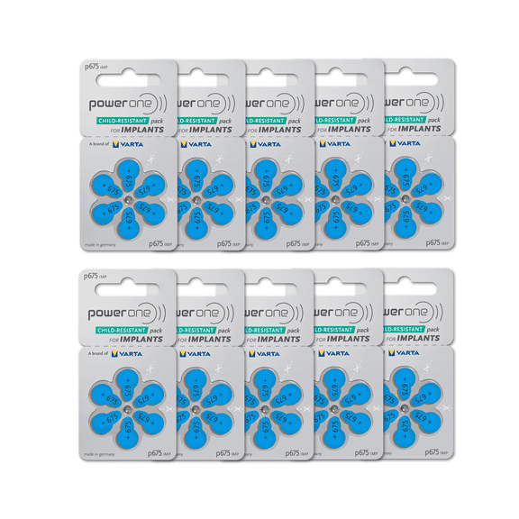60 Mercury Free Hearing Aid Batteries Size: 675P Cochlear Implant by Power One