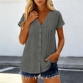 thumbnail image 2 of Ltctricy Women's Cotton Linen Tops Short Sleeve V Neck Curved Hem Pleated Button down Shirts Casual Loose Tunic Blouses, 2 of 7