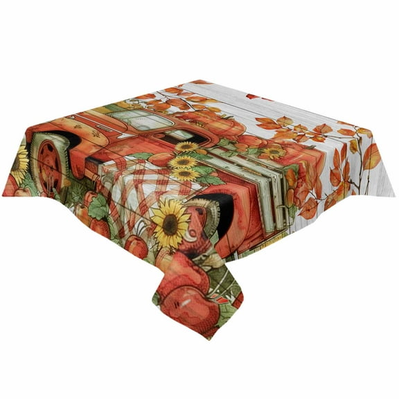 Red Orange Pumpkins Square/Round Tablecloths 52x52,Fall Thanksgiving Farmhouse Maple Leaves Table Cloth Table Cover Indoor/Outdoor Tabletop Decor for Wedding Holiday Party Dinner Baby Shower